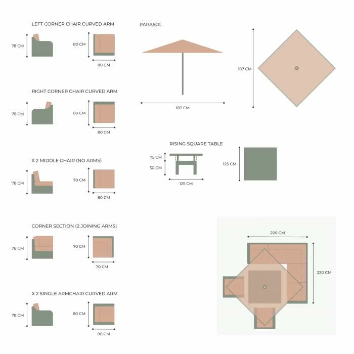 'Peony' Luxury Rattan 7 Seater Modular Garden Sofa Set With Square Rising Table By Primrose Living 12 'Peony' Luxury Rattan 7 Seater Modular Garden Sofa Set With Square Rising Table By Primrose Living - Image 10