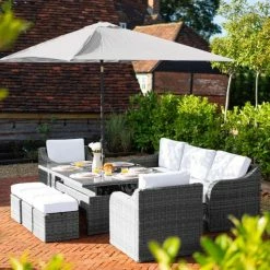 'Peony' Luxury Rattan 8 Seater Modular Garden Sofa Set With Rectangular Rising Table And Parasol In Stone By Primrose Living -Plants outlet store FU102257 3 c741