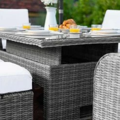 'Peony' Luxury Rattan 8 Seater Modular Garden Sofa Set With Rectangular Rising Table And Parasol In Stone By Primrose Living -Plants outlet store FU102257 4 94e5