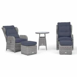 Luxury Rattan Recliner Bistro Set In Pebble By Primrose Living -Plants outlet store FU102385 Light Grey 3 FullSet1Recline 072d