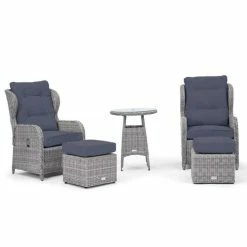 Luxury Rattan Recliner Bistro Set In Pebble By Primrose Living -Plants outlet store FU102385 Light Grey 7 FullSet2 454d