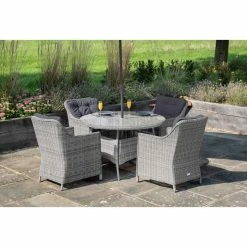 Luxury Rattan 4 Seater Circular Garden Dining Set In Pebble By Primrose Living -Plants outlet store FU102386 Light Grey 1 2351