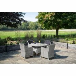 Luxury Rattan 4 Seater Circular Garden Dining Set In Pebble By Primrose Living -Plants outlet store FU102386 Light Grey FullSetFarNoPara fdc3