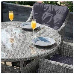 Luxury Rattan 4 Seater Circular Garden Dining Set In Pebble By Primrose Living -Plants outlet store FU102386 Light Grey TemperedGlass 5690