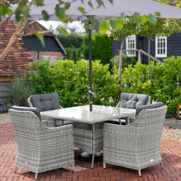Luxury Rattan 4 Seater Square Garden Dining Set In Pebble By Primrose Living - Image 2