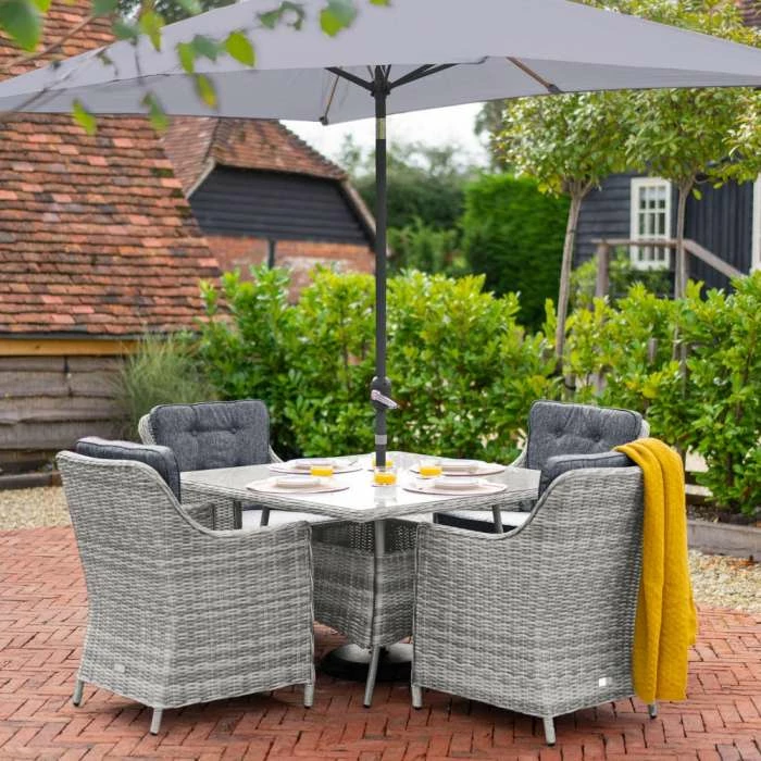 Luxury Rattan 4 Seater Square Garden Dining Set In Pebble By Primrose Living