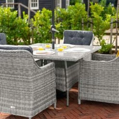 Luxury Rattan 4 Seater Square Garden Dining Set In Pebble By Primrose Living -Plants outlet store FU102387 PRI1296 Primrose Furniture Un Cropped 32 FU102438copyRESIZED FullSetCl bc5e