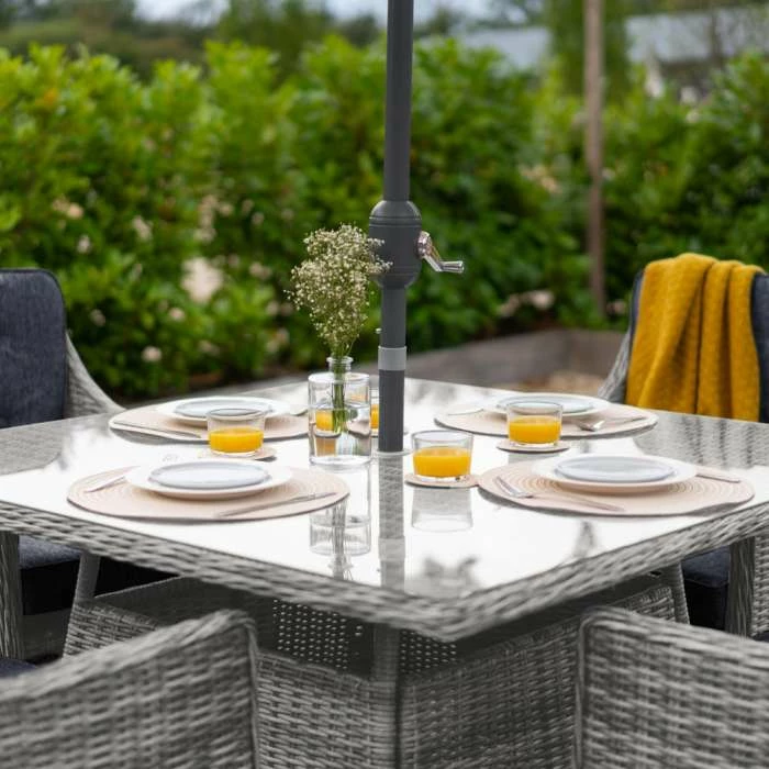 Luxury Rattan 4 Seater Square Garden Dining Set In Pebble By Primrose Living - Image 4