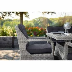 Luxury Rattan 6 Seater Circular Garden Dining Set In Pebble By Primrose Living -Plants outlet store FU102388 Light Grey Armchair 8ba0