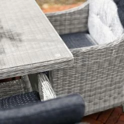 Luxury Rattan 6 Seater Rectangular Garden Dining Set In Pebble By Primrose Living -Plants outlet store FU102391 PRI1296 Primrose Furniture Un Cropped 46 FU102389copyRESIZED TableCorn bdda