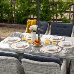 Luxury Rattan 6 Seater Rectangular Garden Dining Set In Pebble By Primrose Living -Plants outlet store FU102391 PRI1296 Primrose Furniture Un Cropped 49 FU102389copyRESIZED Table 9c5f