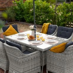 Luxury Rattan 6 Seater Rectangular Garden Dining Set In Pebble By Primrose Living -Plants outlet store FU102391 PRI1296 Primrose Furniture Un Cropped 51 FU102389copyRESIZED FullSetCl 7f4e