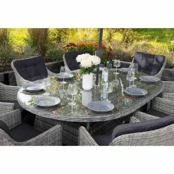 Luxury Rattan 8 Seater Oval Garden Dining Set In Pebble By Primrose Living -Plants outlet store FU102392 Light Grey 3 9e72