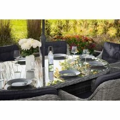 Luxury Rattan 8 Seater Oval Garden Dining Set In Pebble By Primrose Living -Plants outlet store FU102392 Light Grey TableClose2 4691