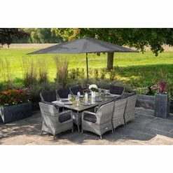 Luxury Rattan 8 Seater Rectangular Garden Dining Set In Pebble By Primrose Living