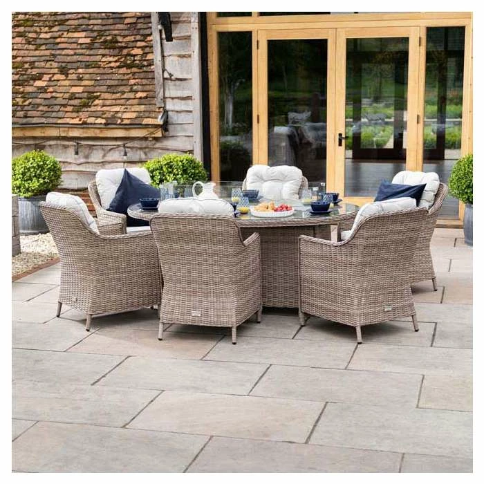 Luxury Rattan 6 Seater Oval Fire Pit Table Garden Dining Set By Primrose Living 4 Luxury Rattan 6 Seater Oval Fire Pit Table Garden Dining Set By Primrose Living - Image 2