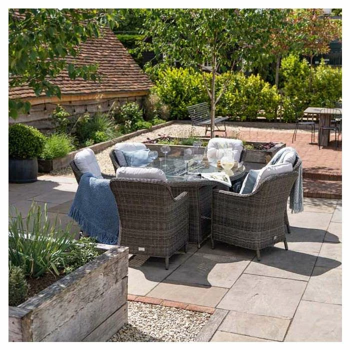 Luxury Rattan 6 Seater Oval Fire Pit Table Garden Dining Set In Stone By Primrose Living 5 Luxury Rattan 6 Seater Oval Fire Pit Table Garden Dining Set In Stone By Primrose Living - Image 3