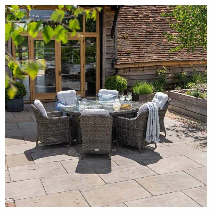 Luxury Rattan 6 Seater Oval Fire Pit Table Garden Dining Set In Stone By Primrose Living 6 Luxury Rattan 6 Seater Oval Fire Pit Table Garden Dining Set In Stone By Primrose Living - Image 4