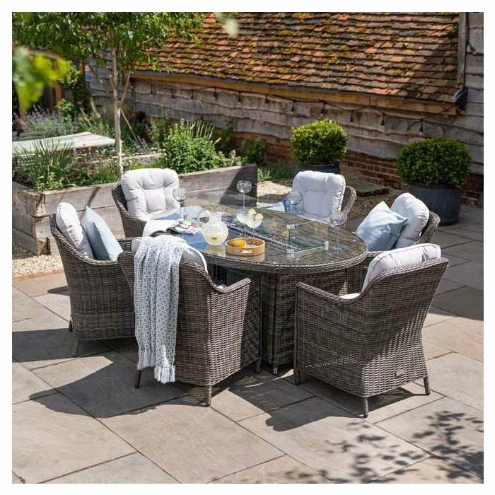 Luxury Rattan 6 Seater Oval Fire Pit Table Garden Dining Set In Stone By Primrose Living 3 Luxury Rattan 6 Seater Oval Fire Pit Table Garden Dining Set In Stone By Primrose Living
