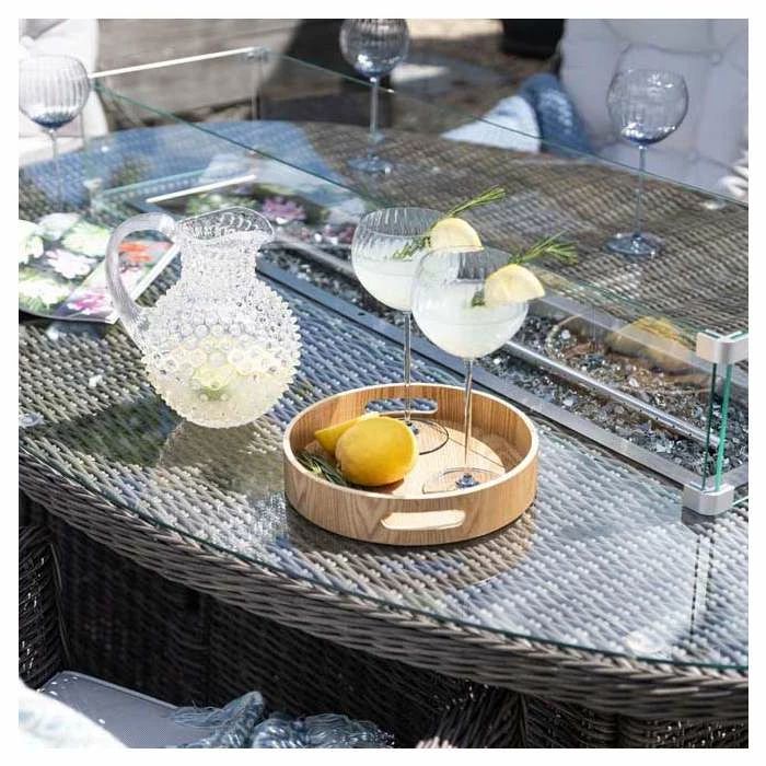 Luxury Rattan 6 Seater Oval Fire Pit Table Garden Dining Set In Stone By Primrose Living 4 Luxury Rattan 6 Seater Oval Fire Pit Table Garden Dining Set In Stone By Primrose Living - Image 2