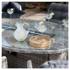 Luxury Rattan 6 Seater Oval Fire Pit Garden Dining Set In Pebble By Primrose Living -Plants outlet store FU102396 1 e80b