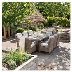 Luxury Rattan 8 Seater Rectangular Fire Pit Garden Dining Set By Primrose Living -Plants outlet store FU102397 7 5970