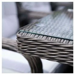 Luxury Rattan 8 Seater Rectangular Fire Pit Table Garden Dining Set In Stone By Primrose Living -Plants outlet store FU102398 1 161f