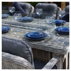 Luxury Rattan 8 Seater Rectangular Fire Pit Garden Dining Set In Pebble By Primrose Living -Plants outlet store FU102399 1 3e0b