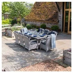 Luxury Rattan 8 Seater Rectangular Fire Pit Garden Dining Set In Pebble By Primrose Living -Plants outlet store FU102399 4 69f6