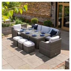 'Peony' Luxury Rattan 8 Seater Garden Sofa Set With Rectangular Fire Pit Table And Stools In Stone By Primrose Living -Plants outlet store FU102401 1 7dfa