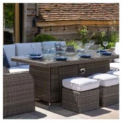'Peony' Luxury Rattan 8 Seater Garden Sofa Set With Rectangular Fire Pit Table And Stools In Stone By Primrose Living -Plants outlet store FU102401 2 f173