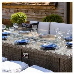 'Peony' Luxury Rattan 8 Seater Garden Sofa Set With Rectangular Fire Pit Table And Stools In Stone By Primrose Living -Plants outlet store FU102401 8 ab2c