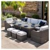 'Peony' Luxury Rattan 8 Seater Garden Sofa Set With Rectangular Fire Pit Table And Stools In Stone By Primrose Living -Plants outlet store FU102401 Main f02e