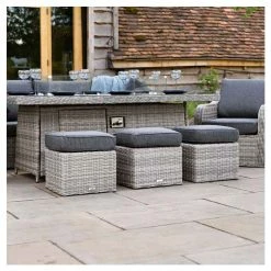 'Peony' Luxury Rattan 8 Seater Garden Sofa Set With Rectangular Fire Pit Table And Stools In Pebble By Primrose Living -Plants outlet store FU102402 8 6072