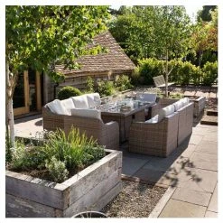 'Peony' Luxury Rattan 8 Seater Garden Sofa Set With Rectangular Fire Pit Table By Primrose Living -Plants outlet store FU102403 01f6