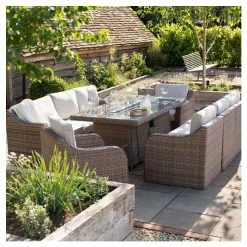 'Peony' Luxury Rattan 8 Seater Garden Sofa Set With Rectangular Fire Pit Table By Primrose Living -Plants outlet store FU102403 2 bf9d
