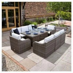 'Peony' Luxury Rattan 8 Seater Garden Sofa Set With Rectangular Fire Pit Table In Stone By Primrose Living -Plants outlet store FU102404 1 a571