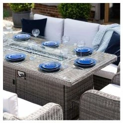 'Peony' Luxury Rattan 8 Seater Garden Sofa Set With Rectangular Fire Pit Table In Stone By Primrose Living -Plants outlet store FU102404 3 03a4