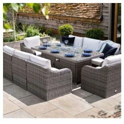 'Peony' Luxury Rattan 8 Seater Garden Sofa Set With Rectangular Fire Pit Table In Stone By Primrose Living -Plants outlet store FU102404 4 30a8