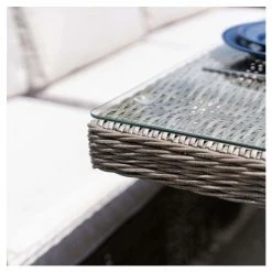 'Peony' Luxury Rattan 8 Seater Garden Sofa Set With Rectangular Fire Pit Table In Stone By Primrose Living -Plants outlet store FU102404 8 74e2