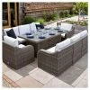 'Peony' Luxury Rattan 8 Seater Garden Sofa Set With Rectangular Fire Pit Table In Stone By Primrose Living -Plants outlet store FU102404 Main 26f2