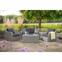'Peony' Luxury Rattan 4 Seater Modular Garden Sofa Set With Coffee Table In Pebble By Primrose Living