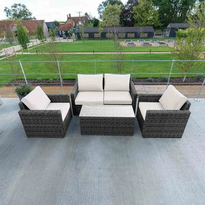'Iris' Luxury Rattan 4 Seater Garden Sofa Set With Coffee Table In Stone By Primrose Living 3 'Iris' Luxury Rattan 4 Seater Garden Sofa Set With Coffee Table In Stone By Primrose Living