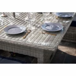 'Peony' Luxury Rattan 6 Seater Garden Sofa Set With Square Rising Table And Parasol In Pebble By Primrose Living -Plants outlet store FU102416 Light Grey TableSetCorner f3bb