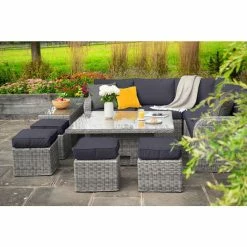 'Peony' Luxury Rattan 9 Seater Garden Sofa Set With Square Rising Table And Footstools In Pebble By Primrose Living 14 'Peony' Luxury Rattan 9 Seater Garden Sofa Set With Square Rising Table And Footstools In Pebble By Primrose Living -Plants outlet store FU102426 Light Grey FullSetTree 5188