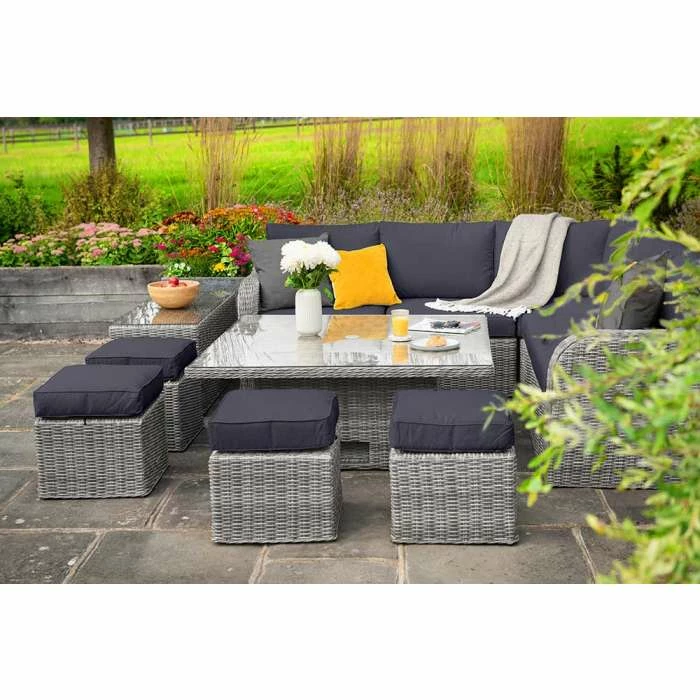 'Peony' Luxury Rattan 9 Seater Garden Sofa Set With Square Rising Table And Footstools In Pebble By Primrose Living 5 'Peony' Luxury Rattan 9 Seater Garden Sofa Set With Square Rising Table And Footstools In Pebble By Primrose Living - Image 3