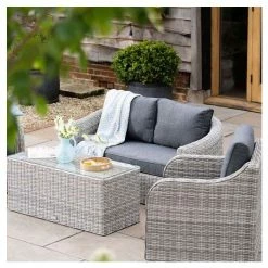 'Peony' Luxury Rattan 4 Seater Garden Sofa Set With Coffee Table In Pebble By Primrose Living -Plants outlet store FU102437 4 9c40
