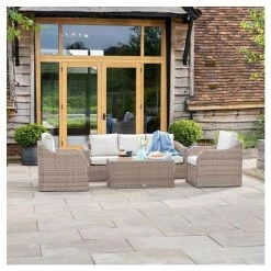 'Peony' Luxury Rattan 5 Seater Garden Sofa Set With Coffee Table By Primrose Living -Plants outlet store FU102440 Main fa93