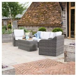 'Peony' Luxury Rattan 5 Seater Garden Sofa Set With Coffee Table In Stone By Primrose Living -Plants outlet store FU102441 1 59c1