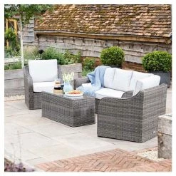 'Peony' Luxury Rattan 5 Seater Garden Sofa Set With Coffee Table In Stone By Primrose Living -Plants outlet store FU102441 2eb8